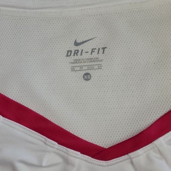 Nike Swoosh White with Pink Trim‎ V-neck Sz. XS SS Athletic Shirt - Picture 3 of 8
